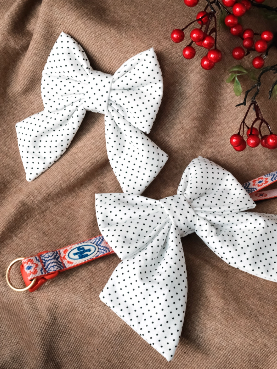 TWB｜White Dotty Ribbon｜白黑點點蝴蝶結