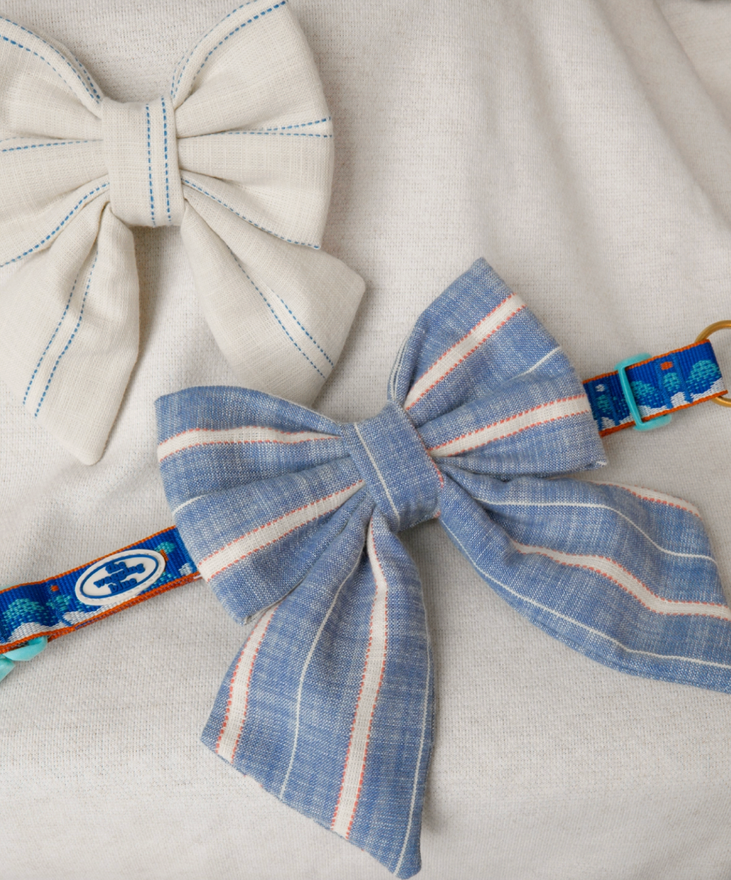 TWB｜Denim / White Stripe Ribbon｜丹寧/白條紋蝴蝶結