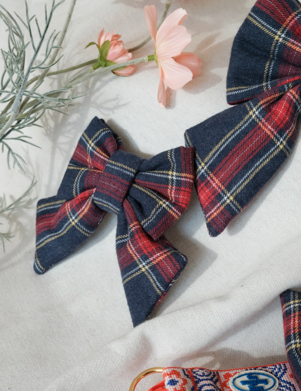 TWB｜Navy Plaid Ribbon｜海軍藍格紋蝴蝶結